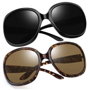 Óculos de Sol Feminino Polarizados com Proteção UV, Joopin D11, 2 Unidades, Preto e Âmbar Marrom