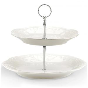 Bandeja de Servir em Porcelana, 2 Andares, Lenox French Perle, Branco