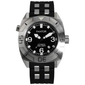 Relógio Masculino Analógico Dive com Cristal Safira, Válvula de Hélio e Moldura Giratória, PANTOR Seal, Preto
