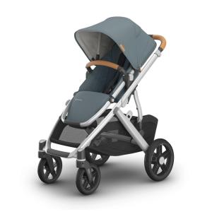 Carrinho de Bebê UPPAbaby Vista V3: Prático Sistema Modular para 1 ou 2 Crianças, Assento Incluso, Azul Pedra e Estrutura Prateada
