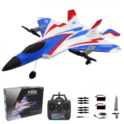 Jato de Controle Remoto com Duas Baterias Recarregáveis para Adultos ou Crianças, Leopmase F22, Azul