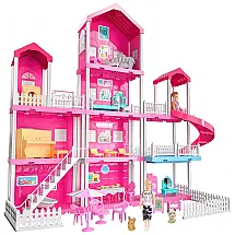 Casa de Bonecascom 31 Acessórios 4 Andares e 10 Quartos para Crianças a partir de 3 anos, TEMI, Rosa