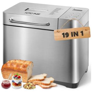 Panificadora 19 em 1 em Aço Inoxidável com Dispensador Automático, Panela de Cerâmica Antiaderente e Painel Digital LCD, 720W, Kitcanis