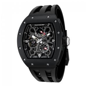 TSAR BOMBA Relógio Masculino Automático Mecânico Skeleton com Mostrador Grande e Cristal de Safira Luminoso