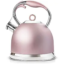 Chaleira de Chá HIHUOS 3 Litros em Aço Inoxidável com Apito e Mecanismo de Abertura de Gatilho, Rosa