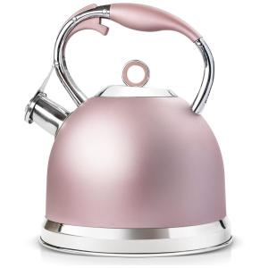 Chaleira de Chá HIHUOS 3 Litros em Aço Inoxidável com Apito e Mecanismo de Abertura de Gatilho, Rosa