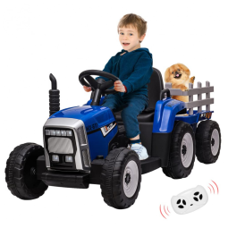 Trator Elétrico Infantil 12V com Trailer e Controle Remoto, Faróis de LED e Mudança de Marcha, Palby's