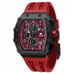 Relógio Masculino Analógico Quartzo a Prova dÁgua 50M com Cronógrafo, TSAR BOMBA TB 8204SGLZHX, Vermelho e Preto