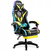 Geepro Cadeira Gamer Reclinável e Giratória com Apoio Lombar e Luz LED, Preta e Amarela