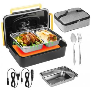 Marmita Elétrica Portátil 3 em 1, 1,5L com 2 Recipientes Removíveis, Garfo e Colher, 12V 24V e 110V, Liangding, Preta