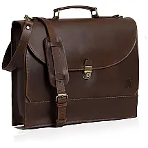 Bolsa Carteiro Masculina de Couro Búfalo para Laptop com 15,6 Polegadas, Marrom