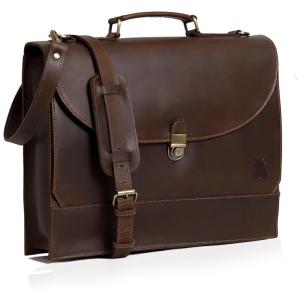 Bolsa Carteiro Masculina de Couro Búfalo para Laptop com 15,6 Polegadas, Marrom