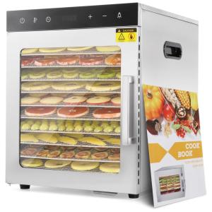 Desidratador de Alimentos em Aço Inoxidável com 10 Bandejas, Gancho de Cabide e Temporizador 24H, 800W, Hiteemer, Prata