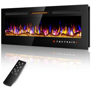 Lareira Elétrica de Embutir A45x127L com Controle Remoto, Cor e Brilho da Chama Ajustáveis, 110V 1500W, ALPACA, Preta