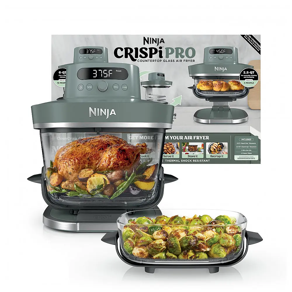 Ninja Crispi Pro Fritadeira de Ar 6-em-1 em Vidro com Tampas Armazenamento 232°C AS101DG 110V