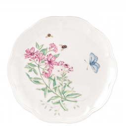 Prato Decorativo 22 cm com Tema de Flores e Borboletas, Formato Redondo e Material de Porcelana, LENOX, Branco