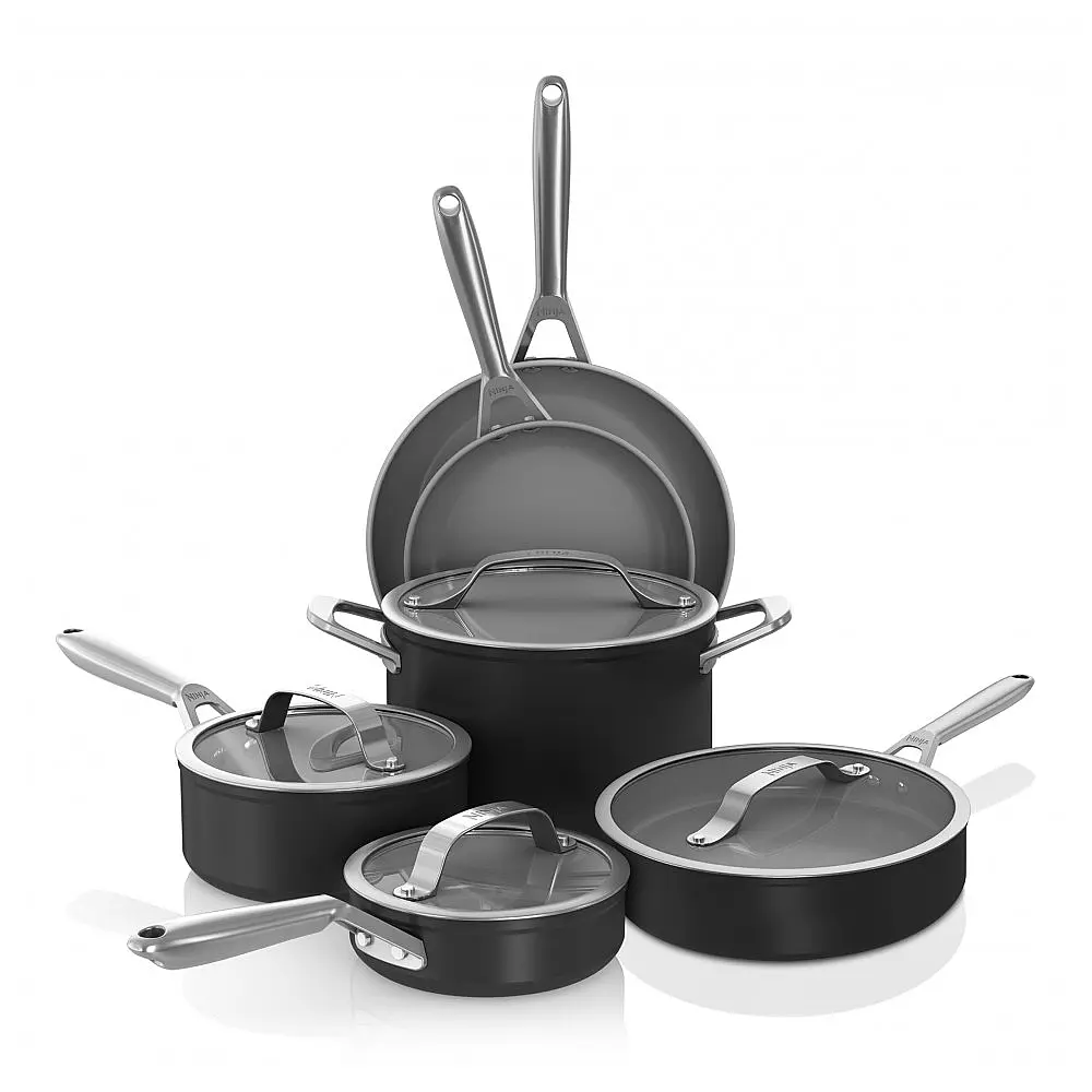 Conjunto de Panelas Ninja NeverStick Ceramic Pro 10 Peças Preto Revestimento Cerâmico Inox Indução