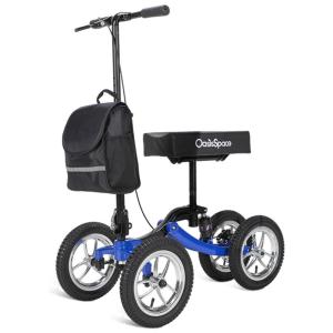 Andador 4 Rodas Dobrável com Cesta e Apoio para Joelho Ideal para Lesões Suporta 136kg, OASISSPACE, Azul