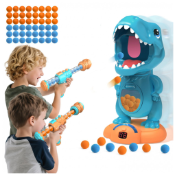Jogo de Tiro ao Alvo Móvel de Dinossauros com 2 Lançadores LCD e 48 Bolas de Espuma para Crianças Acima de 3 Anos, EagleStone, Azul