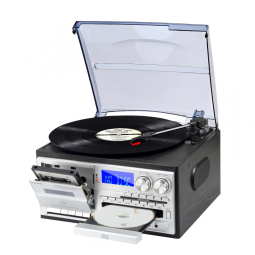 Toca-discos 9 em 1 com Alto-falantes Externos, Bluetooth, Rádio AM/FM, USB/SD, Aux/RCA - MUSITREND,