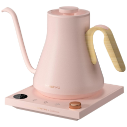 Chaleira Elétrica INTASTING Gooseneck, Controle de Temperatura, Design em Aço Inoxidável, Aquecimento Rápido, 0,9L - Rosa. Ideal para Café