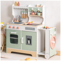 Cozinha Educativa de Madeira ROBUD para Crianças, Conjunto de Brinquedo com Churrasqueira, Máquina de Gelo, Cafeteira e Acessórios