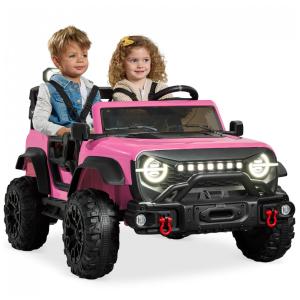 Carro Elétrico Infantil Best Choice Products 24V Rosa Claro, Caminhão 2 Lugares, com Controle Remoto, Bluetooth, Luzes LED e Capacidade para