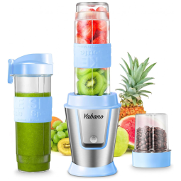 Liquidificador Pessoal Portátil com 2 Garrafas de Viagem de 600mL, 110V 500W, Yabano, Azul