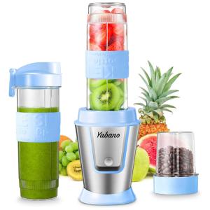 Liquidificador Pessoal Portátil com 2 Garrafas de Viagem de 600mL, 110V 500W, Yabano, Azul