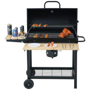 Churrasqueira a Carvão com Mesa Auxiliar e Defumador, Cor, SUNCHIEF, Preto
