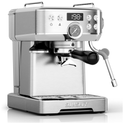 Máquina de Café Expresso em Aço Inoxidável 20 Bar com Bocal de Leite e Tela Digital, 110V 1450W, SUMSATY, Prata