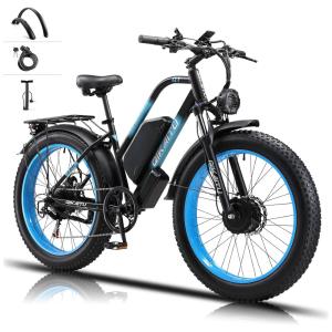 Bicicleta Elétrica QIKAITU Q7 2000W Duplo Motor, 48V 23Ah, Autonomia 96 km, Rodas 26", Suspensão Dupla, Freios Hidráulicos, Pneus 10 cm