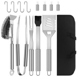 Kit Churrasco na Grelha 25 Peças de Aço Inoxidável e Injetor de Carne com Estojo de zenamento