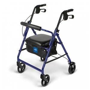 Andador de Alumínio Dobrável para Idosos com Assento, Capacidade de 113 kg, Medline, Azul