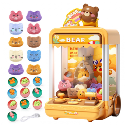 Máquina de Garra AIQI Bear Kids Mini Candy Vending Amarela com Luzes e Som para Crianças