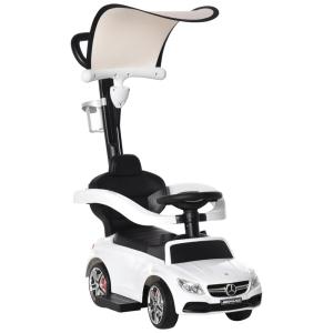 Carrinho de Passeio Infantil 3 em 1 com Capota Solar, Buzina, Música e Porta Copos para Crianças de 1 a 3 Anos, Aosom, Branco
