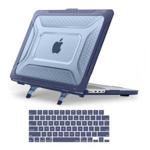 MOSISO 16" Capa Rigida com Bumper Antichoque, Suporte Dobrável e Proteção de Teclado para MacBook Pro 16, Azul Marinho