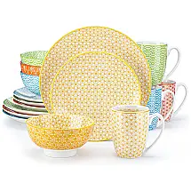Aparelho de Jantar com 16 Peças em Porcelana Incluindo Xícaras e Pratos, Vancasso Natsuki, Colorida