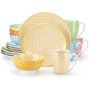 Aparelho de Jantar com 16 Peças em Porcelana Incluindo Xícaras e Pratos, Vancasso Natsuki, Colorida