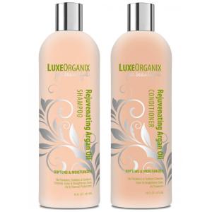 Shampoo e Condicionador Óleo Marroquino Repara e Suaviza Cabelos Danificados Secos 473ml, LUXEORGANIX, Rosa claro