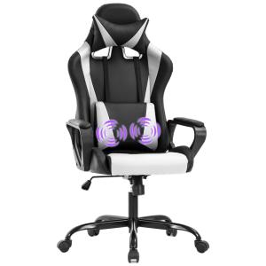 BestOffice Cadeira Gamer Ergonômica Reclinável e Giratória com Apoio Lombar e Cabeça, Preta e Branca