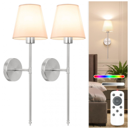 Conjunto de Luminária de Parede Recarregáveis, Sem Fio com 2 Peças, Estilo Moderno, Controle Remoto, Tamanho 60 cm, Lâmpadas Removíveis