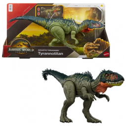 Figura Jurassic World Rebirth Gigantic Thrashers Tyrannotitian Mattel, dinossauro articulado com ataques de cauda
