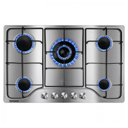 Cooktop a gás de embutir 76 cm Karinear inox 5 queimadores selados dupla alimentação GN/GLP proteção termopar ignição eletrônica 110V