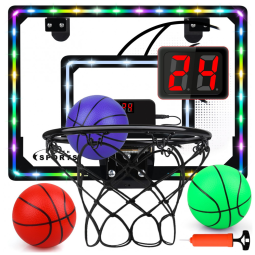 Cesta de Basquete com 3 Bolas, Placar Eletrônico, Luzes LED e 3 Modos de Jogo, Ideal para Crianças e Adolescentes, Biulotter, Preto