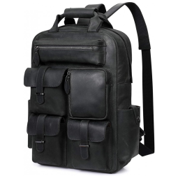 Mochila Vintage de Couro para Laptop Masculino, S ZONE, Preto