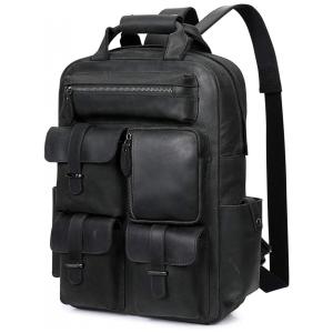 Mochila Vintage de Couro para Laptop Masculino, S ZONE, Preto