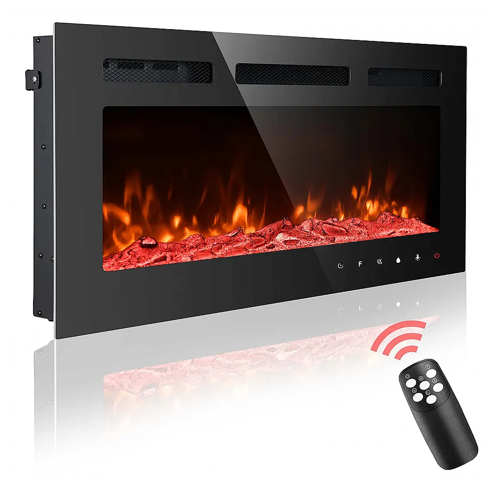 Lareira Elétrica de Embutir A54x91L com Controle Remoto e Chamas Multicolorida, 1500W, 110v, HOMAJOR Electric Fireplace Inserts, Preto
