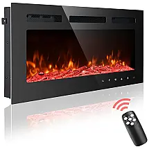 Lareira Elétrica de Embutir A54x91L com Controle Remoto e Chamas Multicolorida, 1500W, 110v, HOMAJOR Electric Fireplace Inserts, Preto