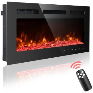 Lareira Elétrica de Embutir A54x91L com Controle Remoto e Chamas Multicolorida, 1500W, 110v, HOMAJOR Electric Fireplace Inserts, Preto